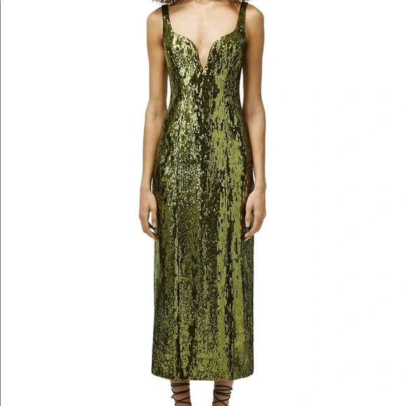 green emerald velvet dress Galvan Green Silk Halter Neck Maxi Dress with Neck Tie Detail Size FR –  Sellier main image 0